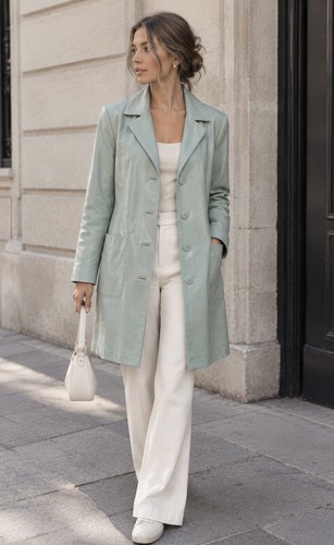 Damen ledermantel hellblau - damen,